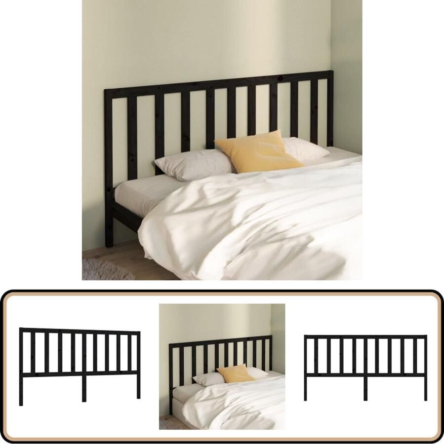 VidaXL Hoofdbord 206x100 cm Massief Grenenhout Zwart Houten Hoofdbord Klassieke Hoofdbord Zwarte Hoofdbord Voor Tweepersoonsbed Massief Hout Hoofdbord