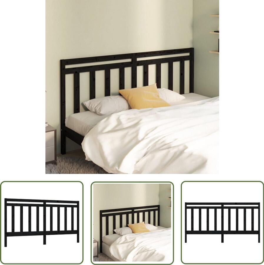 VidaXL Hoofdbord 206x4x100 cm Grenenhout Zwart Hoofd Bord Bed Frame Hoofdeinde Houten Hoofdbord Grenenhout Zwart Modern Klassiek Slaapkamer Decoratie