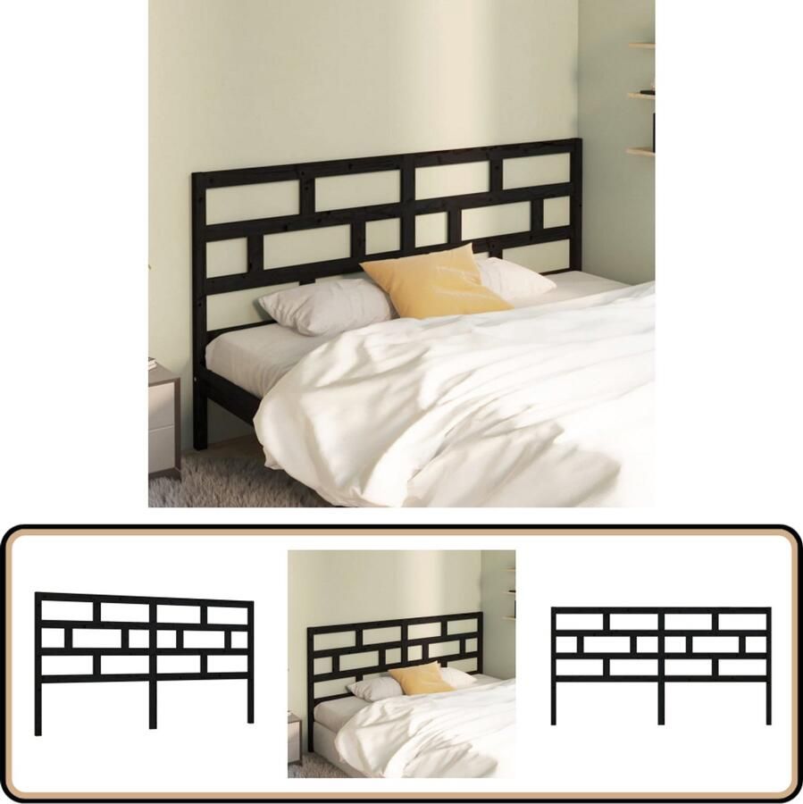 VidaXL Hoofdbord 206x4x100 cm Grenenhout Zwart Hoofd Bord Hoofdeinde Houten Hoofdbord Massief Grenenhout Zwarte Hoofdbord Trendig Hoofdbord Slaapkamers Decoreren Bedroom Furniture Luxe Hoofdbord