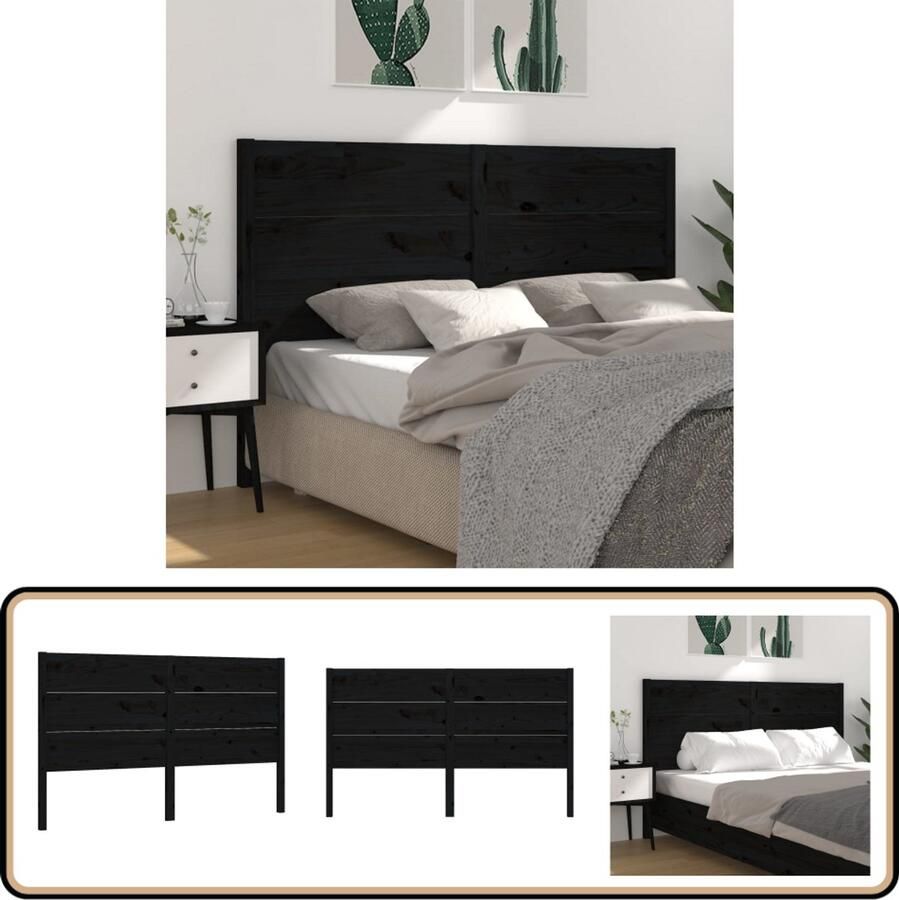 VidaXL Hoofdbord 206x4x100 cm Grenenhout Zwart Houten Hoofdbord Hoofdeinde Rustieke Stijl Zwarte Kleur Massief Hout