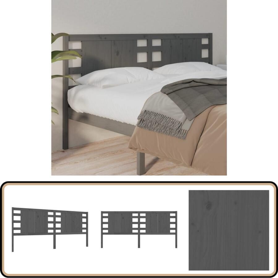 VidaXL Hoofdbord 206x4x100 cm Massief grenenhout Grijs Hoofdboard Hoofdenbord Bedding Slaapkamerdecoratie Rustic Decor