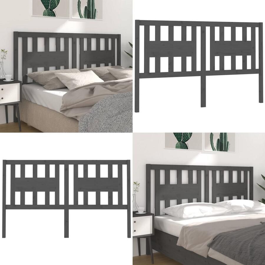 VidaXL Hoofdbord 206x4x100 cm massief grenenhout grijs Hoofdbord Hoofdborden Hoofdeinde Houten Hoofdbord - Foto 1