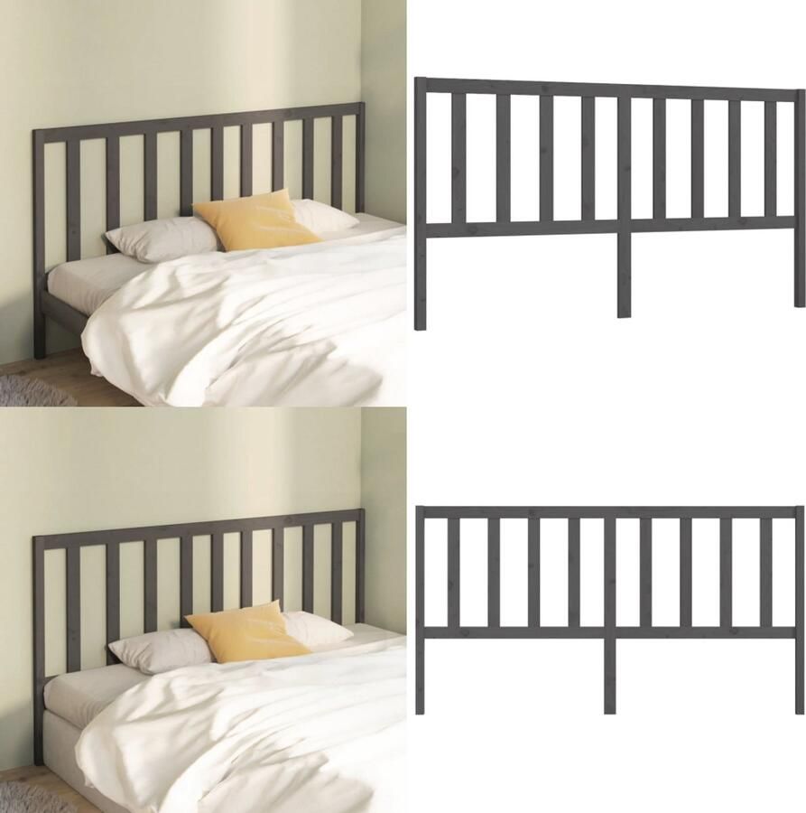 VidaXL Hoofdbord 206x4x100 cm massief grenenhout grijs Hoofdbord Hoofdborden Hoofdeinde Houten Hoofdbord - Foto 2