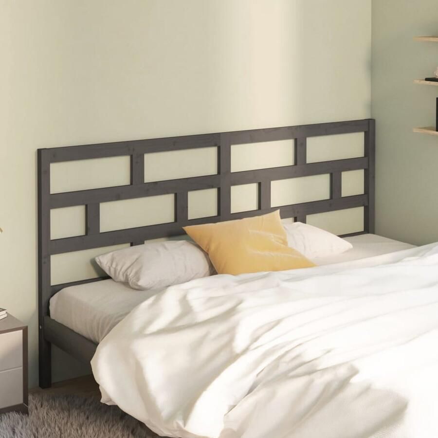 VidaXL Hoofdbord Massief Grenenhout 186x100 cm Grijs Hoofd Bord Hoofdeinde Beddecoratie Hout Grenenhout Grijze Kamer Klassieke Stijl Slaapkamervloerisolator Bedroom Decor Wooden Headboard - Foto 2
