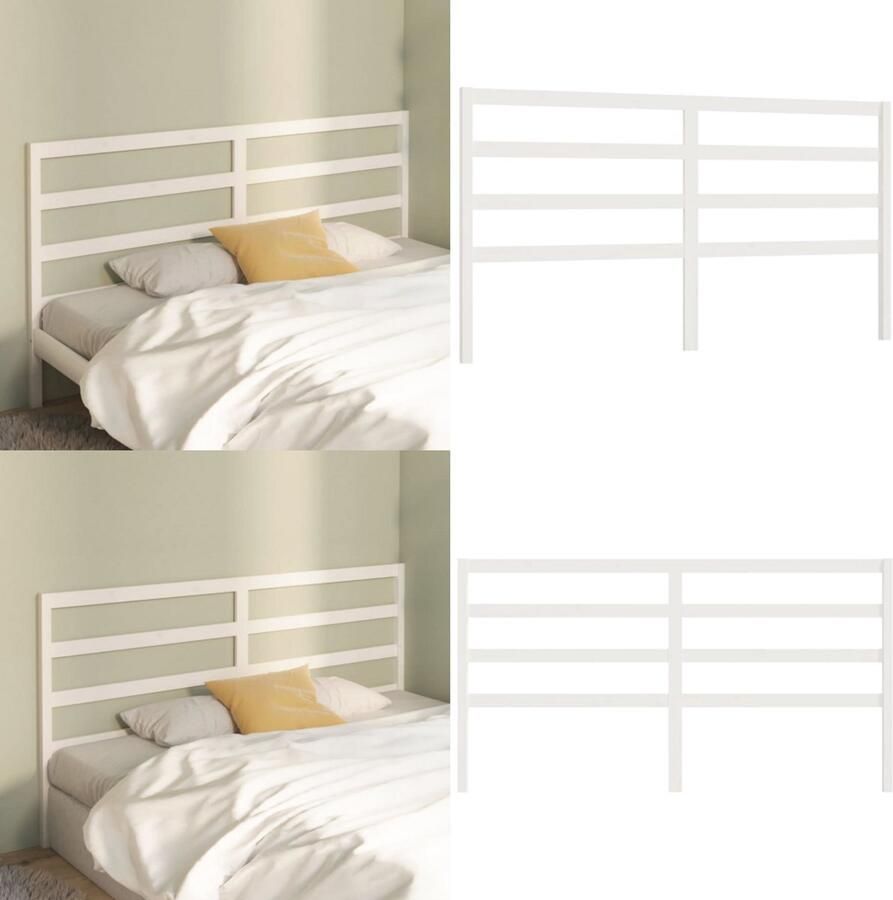 VidaXL Hoofdbord 206x4x100 cm massief grenenhout wit Hoofdbord Hoofdborden Hoofdeinde Houten Hoofdbord - Foto 4