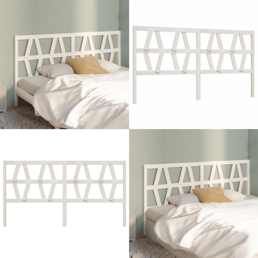 VidaXL Hoofdbord 206x4x100 cm massief grenenhout wit Hoofdbord Hoofdborden Hoofdeinde Houten Hoofdbord - Foto 3