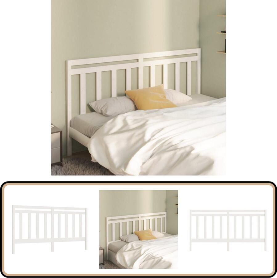 VidaXL Hoofdbord 206x4x100 cm Massief Grenenhout Wit Houten Hoofdbord Hoofdeinde Klassieke Stijl Witte Hoofdbord Massief Grenenhout Slaapkamersdecoratie Bed Accessoires Bedroom Furniture