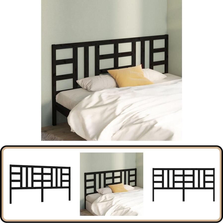 VidaXL Hoofdbord 206x4x100 cm Massief Grenenhout Zwart Hoofd Bord Hoofdeinde Houten Hoofdbord Zwarte Hoofdbord Massief Hout Slaapkamersdecoratie Bedroom Decor Luxe Hoofdbord Comfortabel Hoofdbord