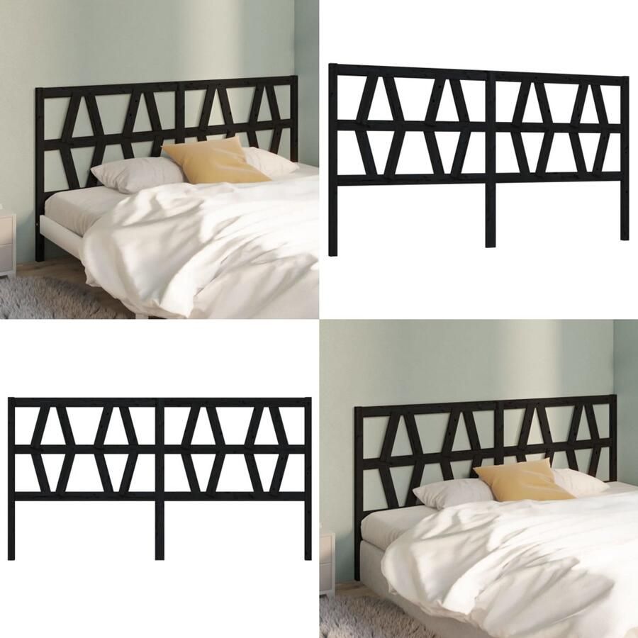 VidaXL Hoofdbord 206x4x100 cm massief grenenhout zwart Hoofdbord Hoofdborden Hoofdeinde Houten Hoofdbord - Foto 2