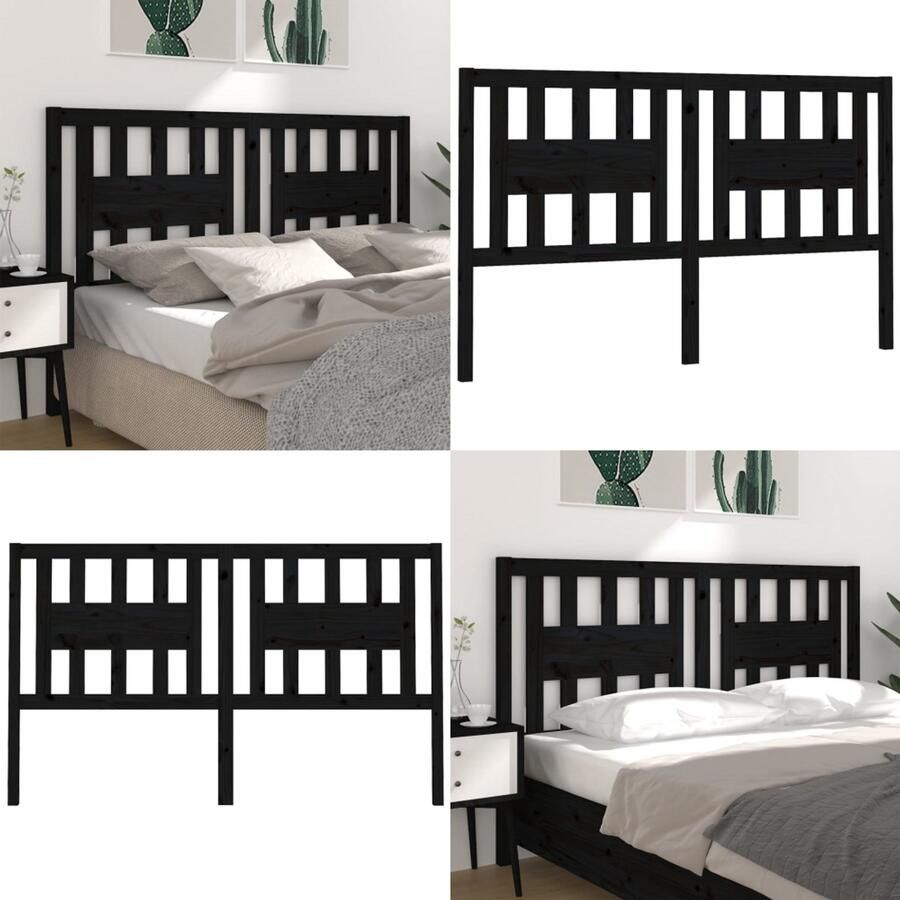 VidaXL Hoofdbord 206x4x100 cm massief grenenhout zwart Hoofdbord Hoofdborden Hoofdeinde Houten Hoofdbord