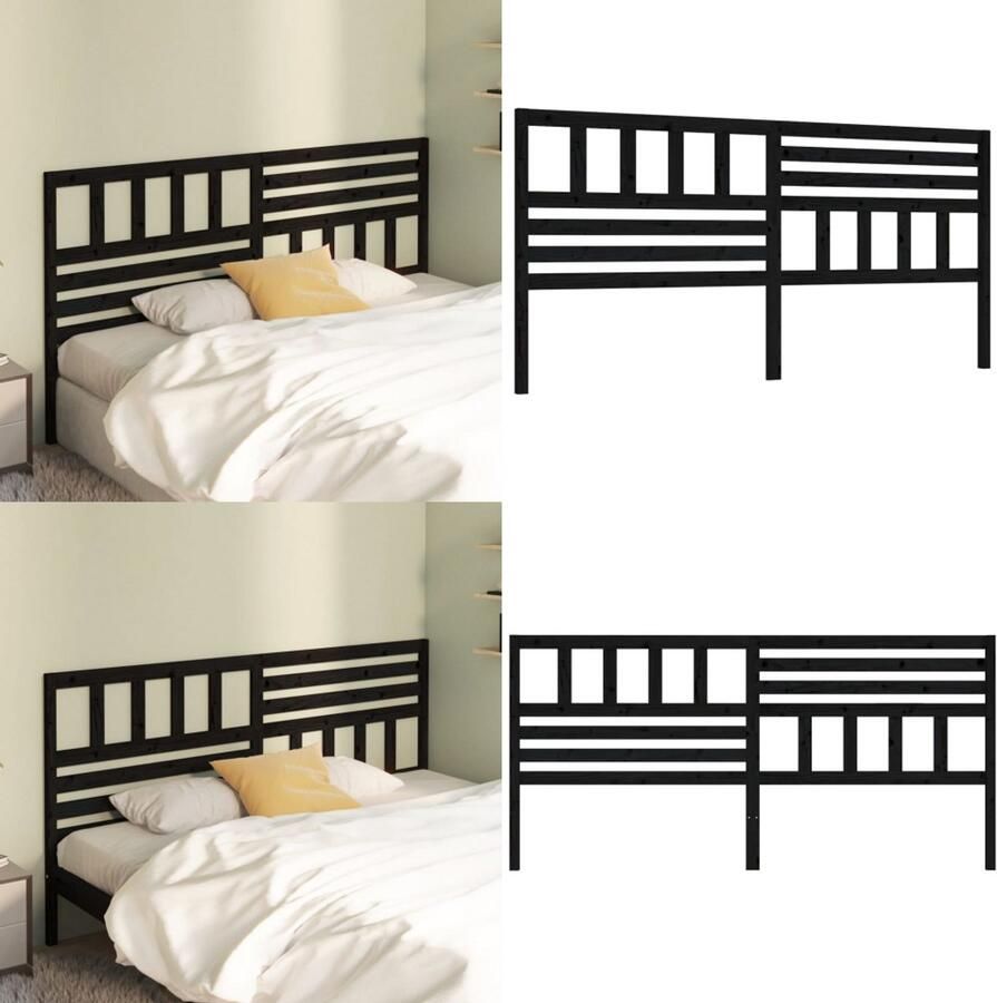 VidaXL Hoofdbord 206x4x100 cm massief grenenhout zwart Hoofdbord Hoofdborden Hoofdeinde Houten Hoofdbord