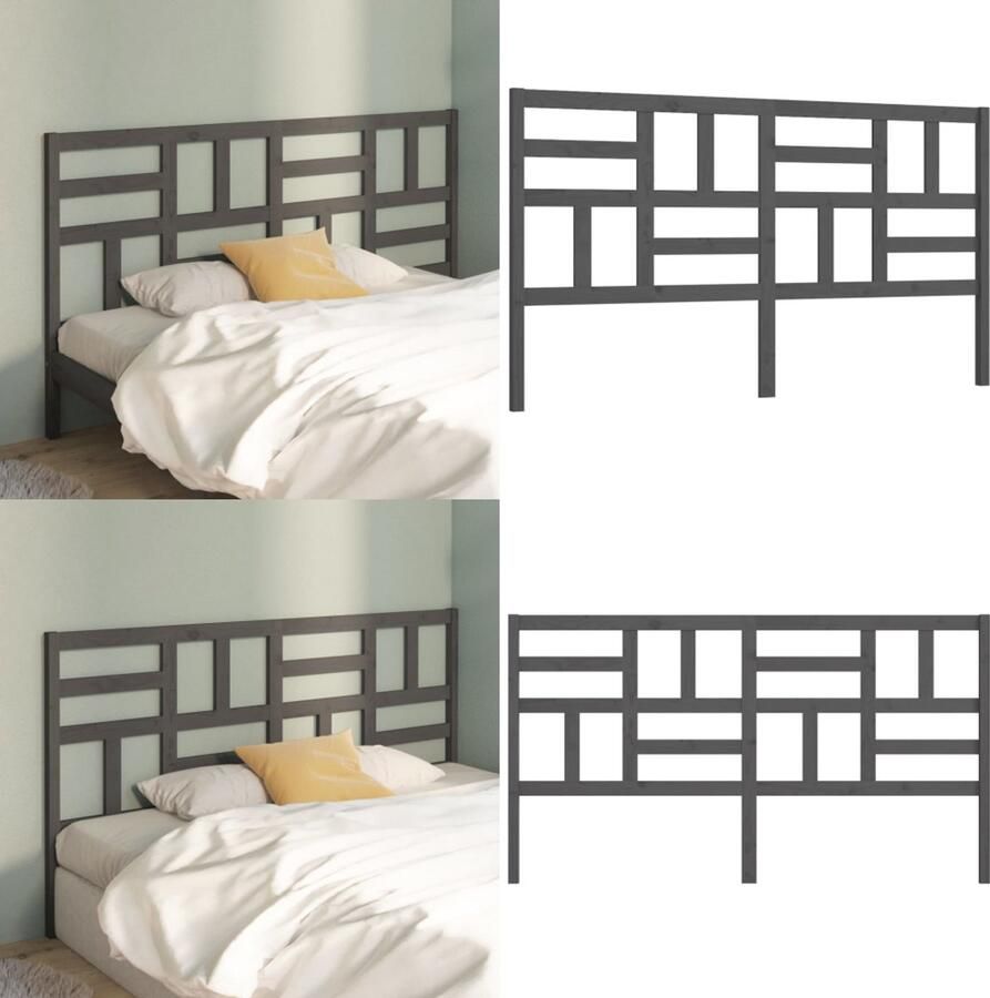 VidaXL Hoofdbord 206x4x104 cm massief grenenhout grijs Hoofdbord Hoofdborden Hoofdeinde Houten Hoofdbord