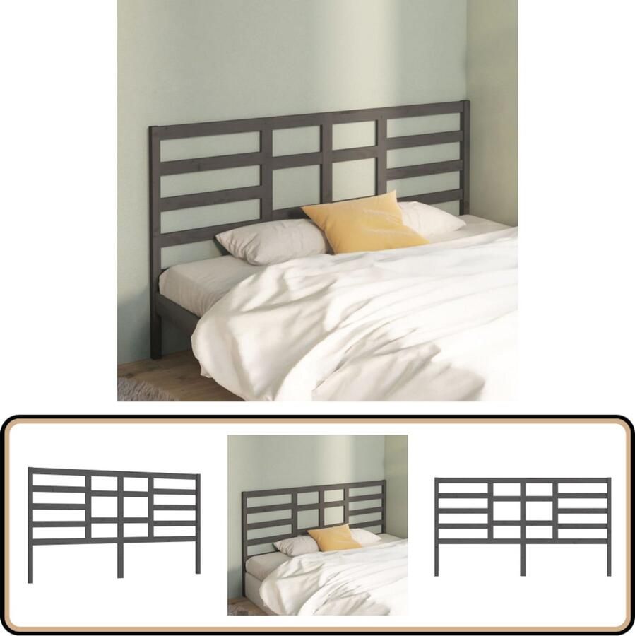VidaXL Hoofdbord 206x4x104 cm Massief Grenenhout Grijs Houten Hoofdbord Hoofdeinde Hoofd Bord Klassieke Stijl Grijze Hoofdbord Grenenhout Slaapkamervloerisolator