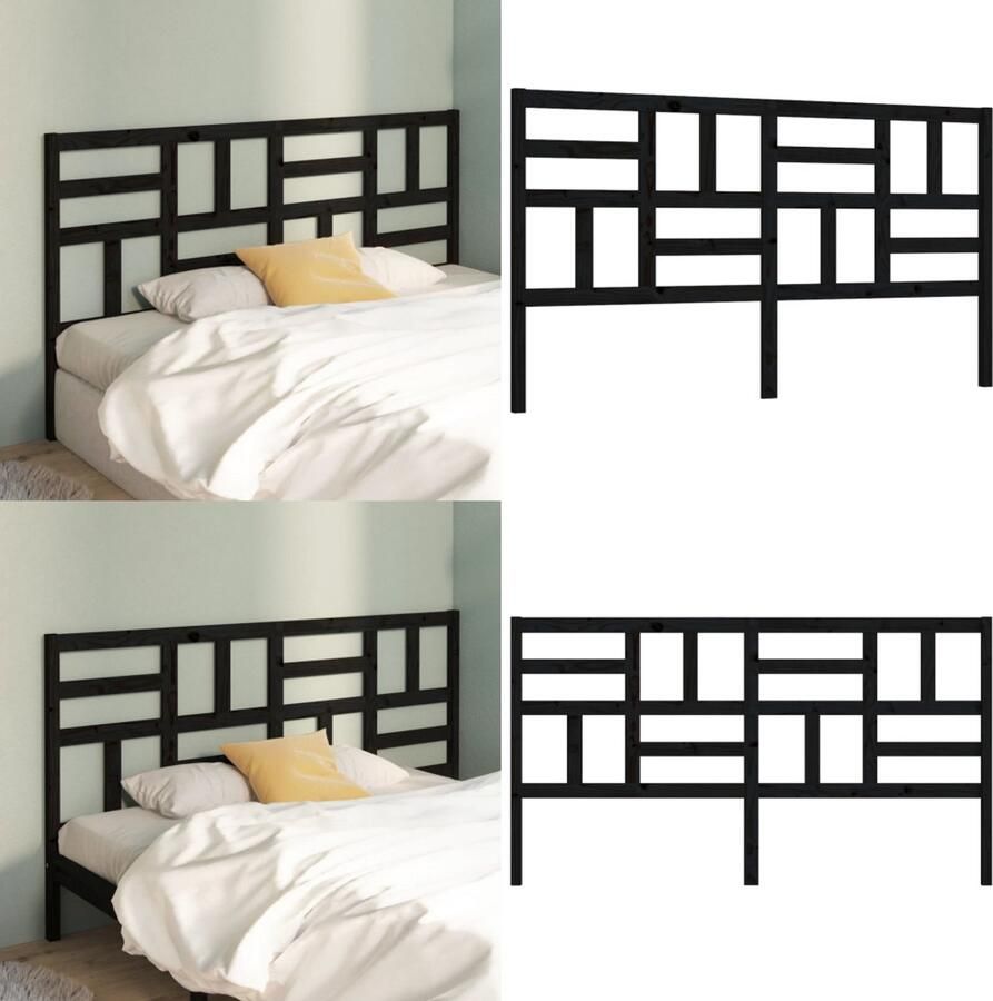 VidaXL Hoofdbord 206x4x104 cm massief grenenhout zwart Hoofdbord Hoofdborden Hoofdeinde Houten Hoofdbord