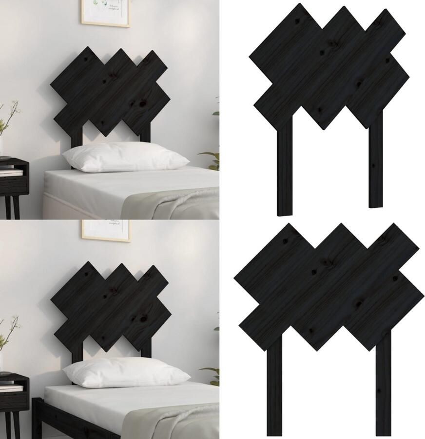 VidaXL Hoofdbord 72 5x3x81 cm massief grenenhout zwart Hoofdbord Hoofdborden Hoofdeinde Houten Hoofdbord