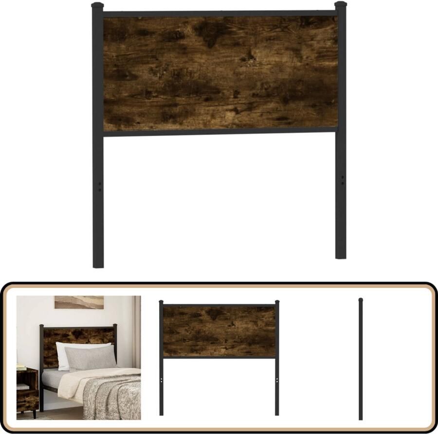 VidaXL Hoofdbord 75 cm bewerkt hout en staal gerookt eikenkleurig
