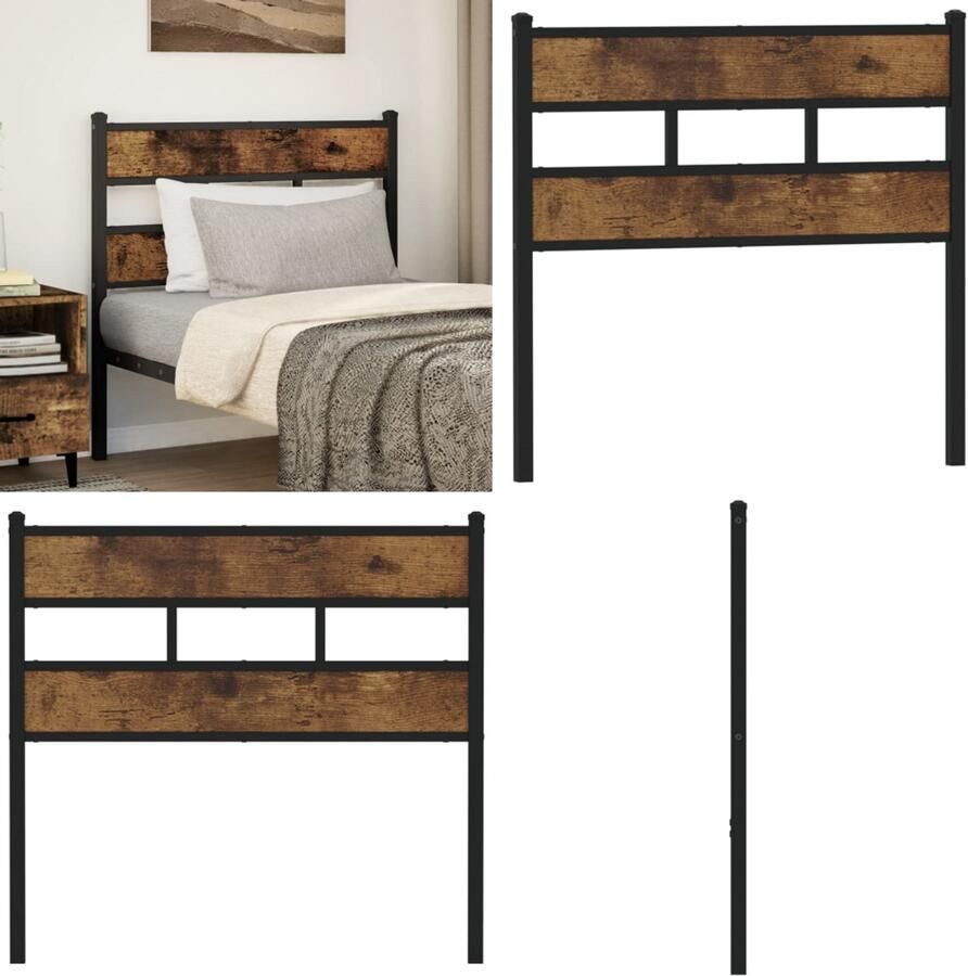 VidaXL Hoofdbord 75 cm ijzer en bewerkt hout gerookt eikenkleurig Hoofdbord Hoofdborden Bed Hoofdbord Bedhoofdbord
