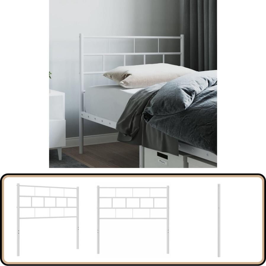 VidaXL Hoofdbord 75 cm Metaal Wit Hoofdbord Hoofdbed Staal Wit Klassiek Modern Bedroom Decor Slaapkamervloerisolator Luxe Bed Comfortabel Robuust Stevig Elegant Stijlvol Compleet