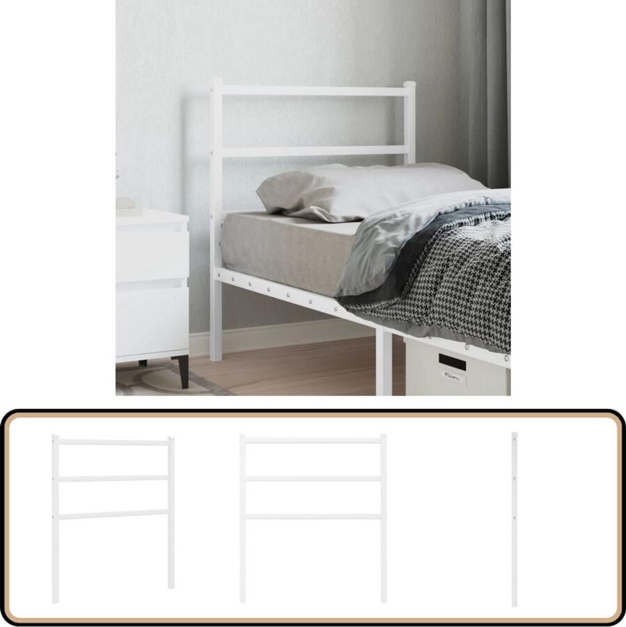 The Living Store Hoofdbord Bedframe 80 x 90 cm Wit Robuuste gepoedercoate metalen constructie Hoofdbord Beddecoratie Hoofdbekleding Slaapkamers Metalen Hoofdbord