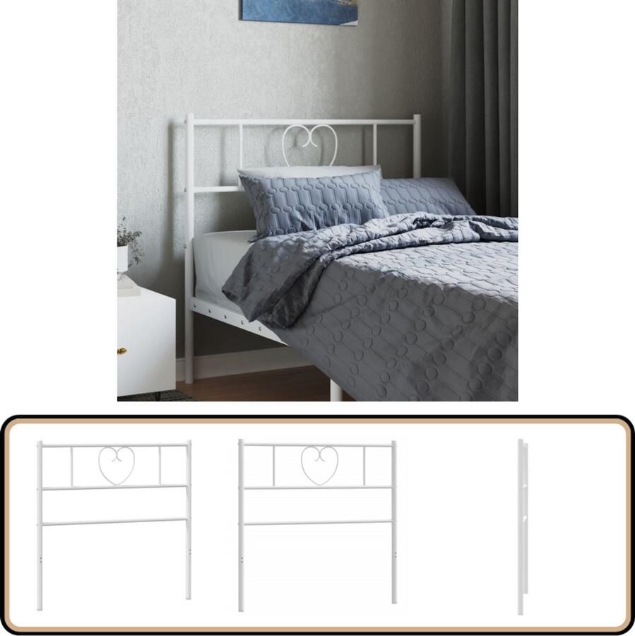 VidaXL Hoofdbord 75 cm Metaal Wit Hoofdbord Hoofdbekleding Beddecoratie Staal Hoofdbord Witte Hoofdbord