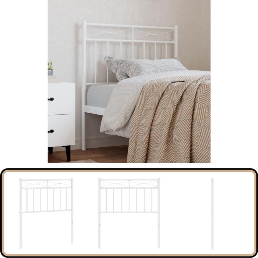 VidaXL Hoofdbord 75 cm Metaal Wit Hoofdbord Hoofddekking Bed Frame Staal Wit