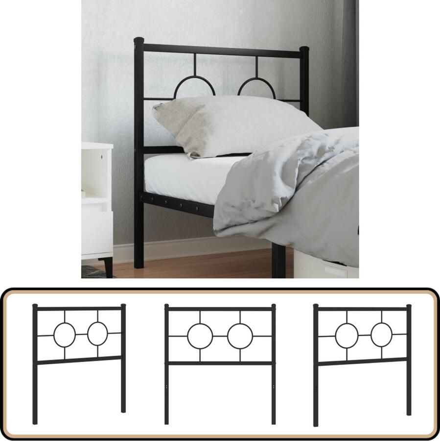 VidaXL Hoofdbord 75 cm Metaal Zwart Hoofd Bord Hoofdbord Bedding Slaapkamerinrichting Staal Zwart Minimalistisch Industrieel Classic Elegant Moderne Slaapkamer Luxe Slaapkamer Tweepersoonsbed Enkelpersoonsbed