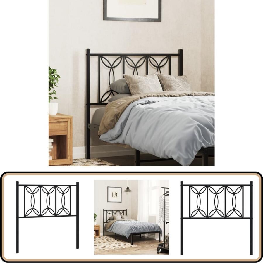 VidaXL Hoofdbord 75 cm metaal zwart Hoofd Bord Hoofdbord Slaapkamers Bed Frame Metalen Hoofdbord
