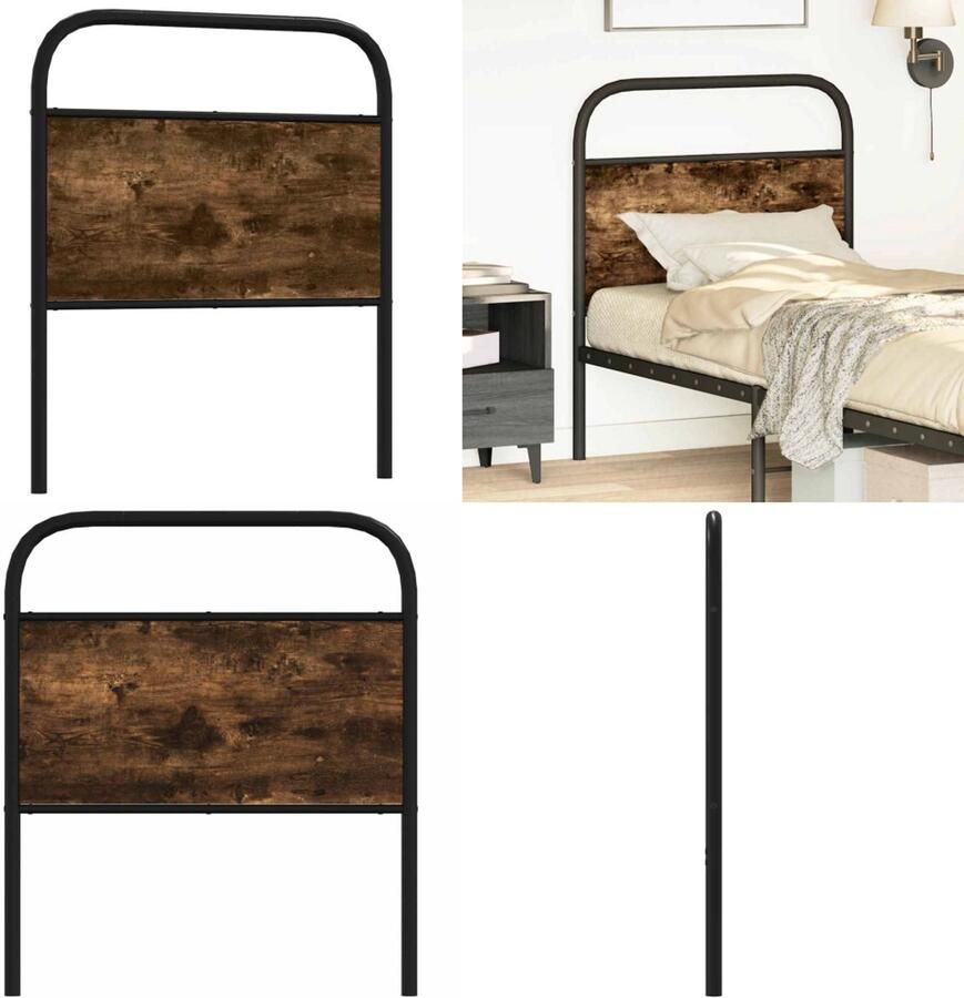 VidaXL Hoofdbord 75 cm staal en bewerkt hout gerookt eikenkleurig Hoofdbord Hoofdborden Bed Hoofdbord Bedhoofdbord