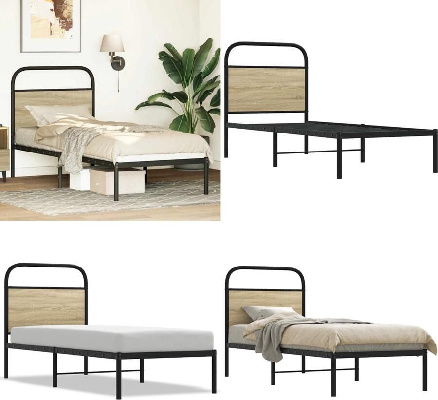 VidaXL Hoofdbord 75 cm staal en bewerkt hout sonoma eikenkleurig Hoofdbord Hoofdborden Bed Hoofdbord Bedhoofdbord