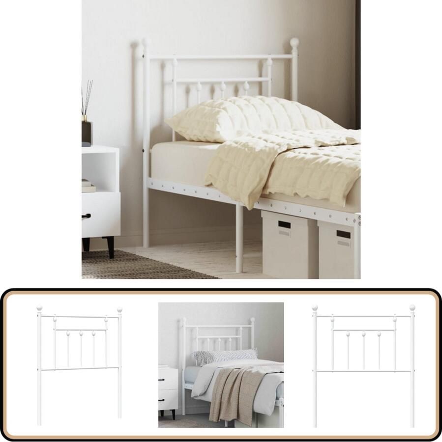 VidaXL Hoofdbord 75 cm Staal Wit Elegant ontwerp Hoofdbord Hoofdbekleding Beddecoratie Staal Wit Modern Klassiek Comfortabel Leeshoek Tv Hoek Slaapkamervloerisolator