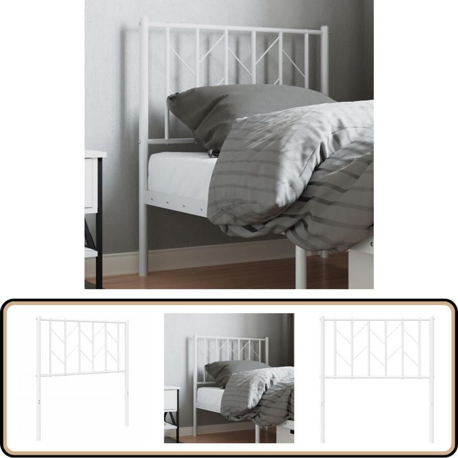 VidaXL Hoofdbord 75 cm Staal Wit Hoofd Bord Hoofdeinde Beddecoratie Staal Wit Klassiek Modern Leeshoek Tv Hoek Comfortabel Stevig Duurzaam Eenvoudig Opzetten