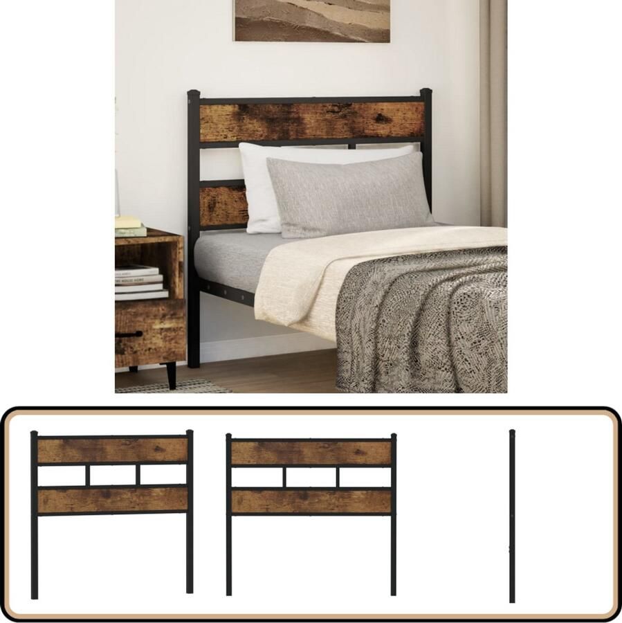 VidaXL Hoofdbord 75 cm Zwart en Gerookt Eikenhout Hoofdbord Beddecoratie Hoofdeinde Houten Hoofdbord Vintage Hoofdbord