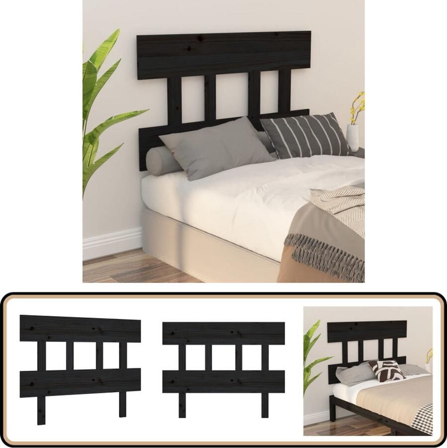 VidaXL Hoofdbord 78 5x3x81 cm Massief Grenenhout Zwart Hoofdboard Beddecoratie Houten Hoofdbord Rustic Interieur Zwarte Hoofdbord
