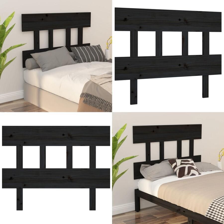 VidaXL Hoofdbord 78-5x3x81 cm massief grenenhout zwart Hoofdbord Hoofdborden Hoofdeinde Houten Hoofdbord - Foto 2