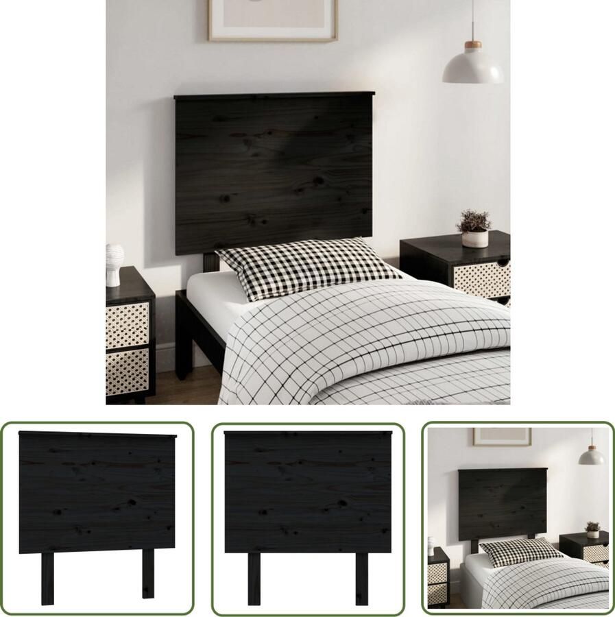 VidaXL Hoofdbord 79x82 5 cm massief grenenhout zwart Hoofdboard Hoofdeinde Houten Hoofdbord Massief Hout Grenenhout Zwart Slaapkamer Decoratie Landelijk Interieur Vintage