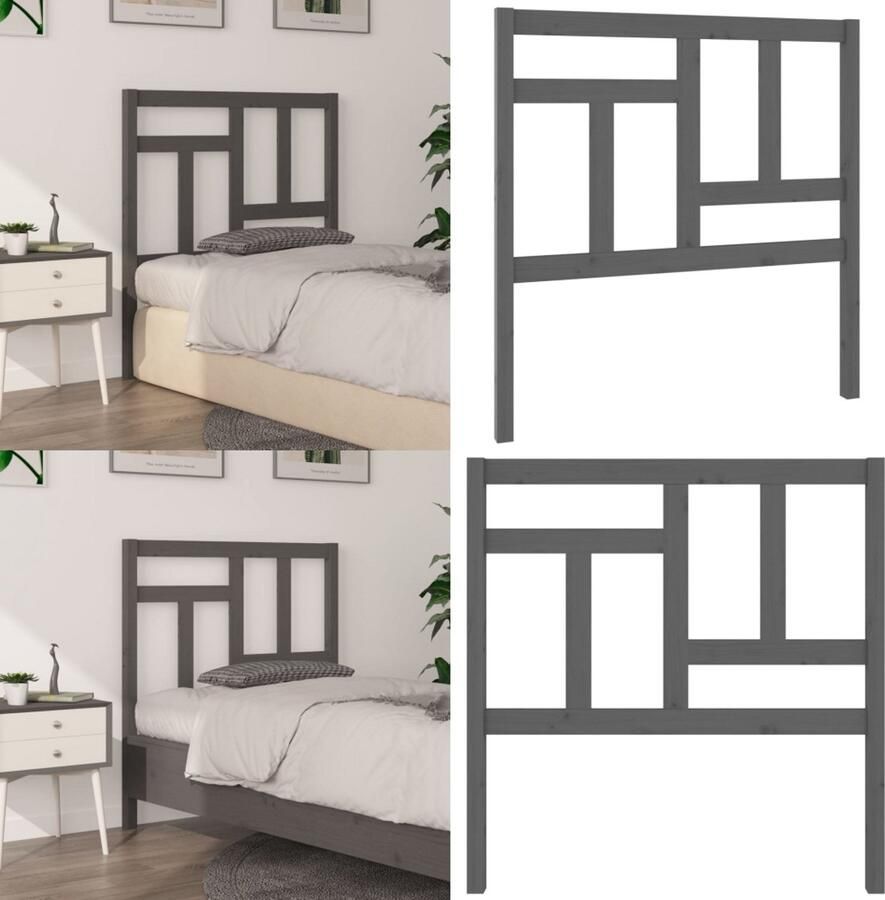 VidaXL Hoofdbord 80-5x4x100 cm massief grenenhout grijs Hoofdbord Hoofdborden Hoofdeinde Houten Hoofdbord - Foto 4