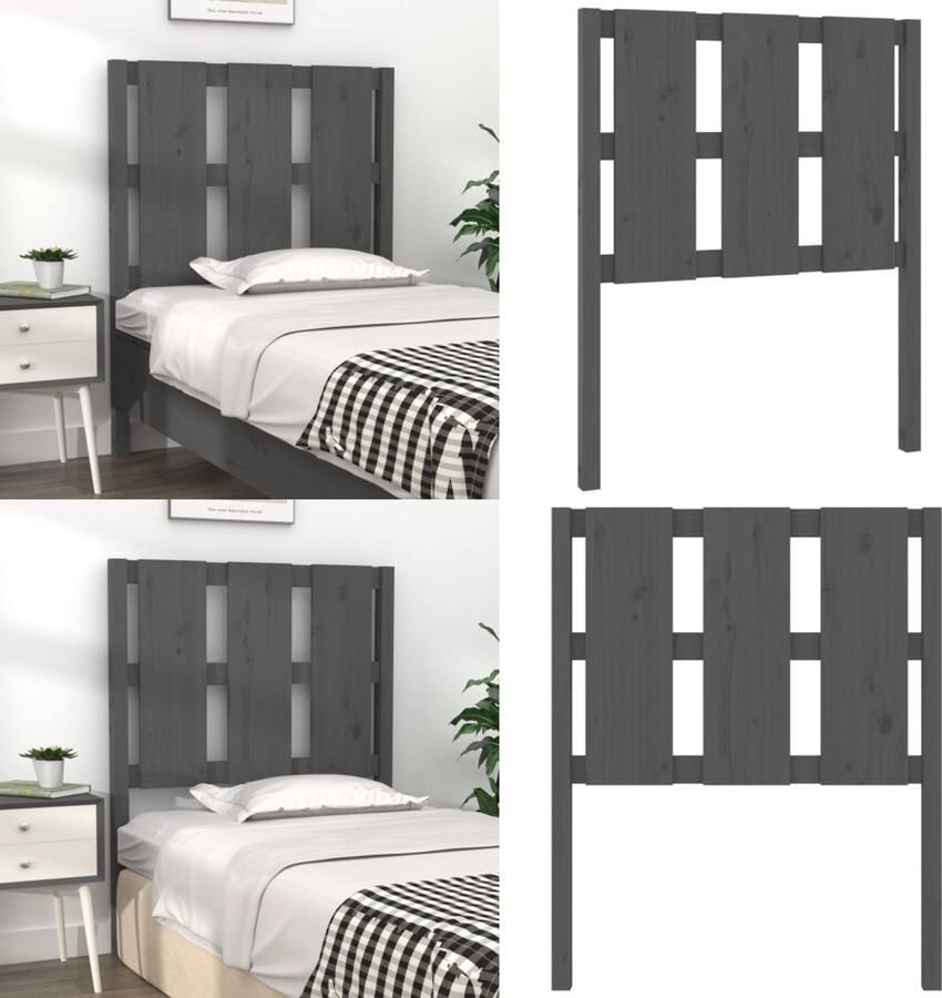 VidaXL Hoofdbord 80-5x4x100 cm massief grenenhout grijs Hoofdbord Hoofdborden Hoofdeinde Houten Hoofdbord - Foto 8