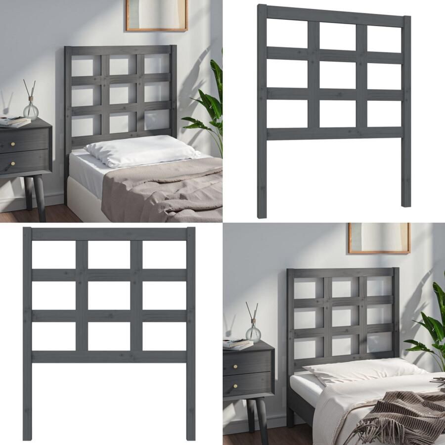 VidaXL Hoofdbord 80-5x4x100 cm massief grenenhout grijs Hoofdbord Hoofdborden Hoofdeinde Houten Hoofdbord - Foto 2