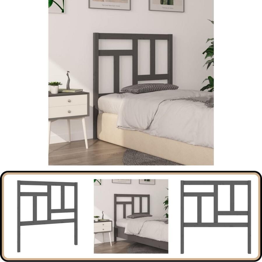 VidaXL Hoofdbord 80 5x4x100 cm Massief Grenenhout Grijs Houten Hoofdbord Hoofdeinde Massief Hout Grijze Hoofdbord Bedroom Decor