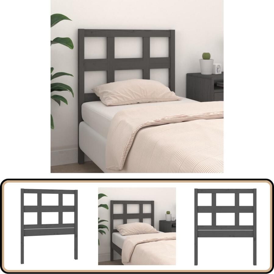 VidaXL Hoofdbord 80 5x4x100 cm Massief Grenenhout Grijs Houten Hoofdeinde Hoofdboard Griezelig Rustic Landelijk Interieur Massief Hout Comfort Leeshoek