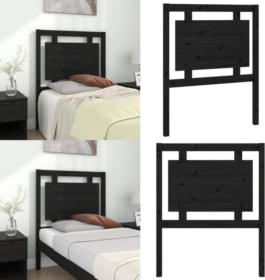 VidaXL Hoofdbord 80 5x4x100 cm massief grenenhout zwart Hoofdbord Hoofdborden Hoofdeinde Houten Hoofdbord - Foto 5