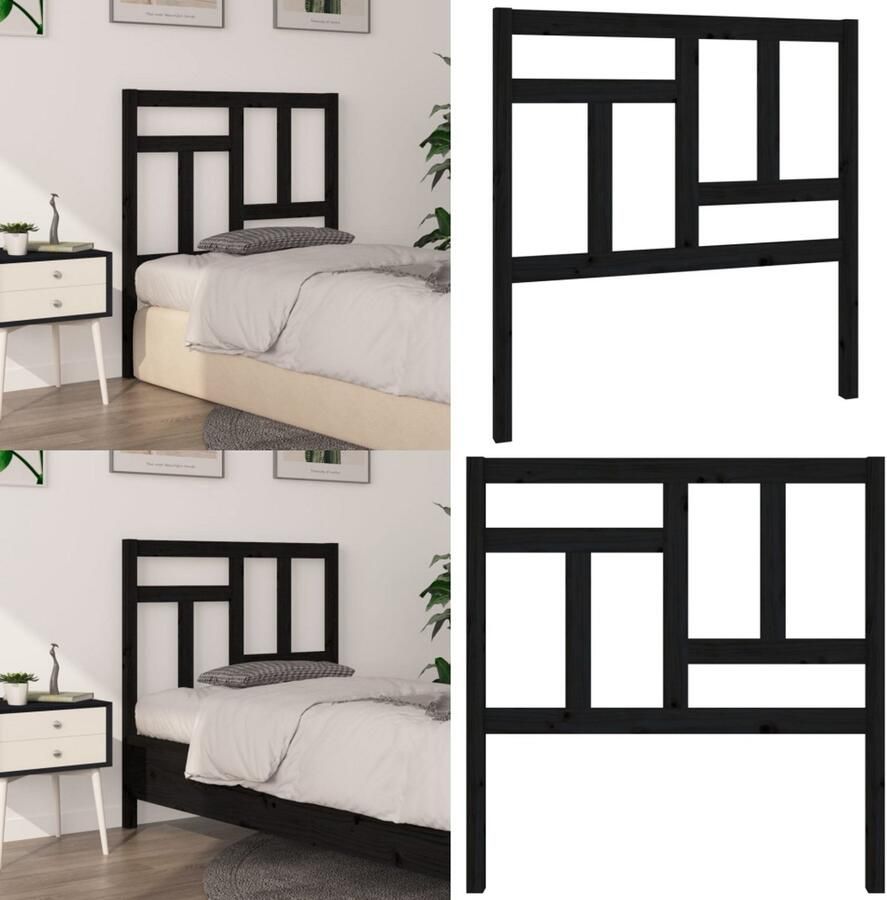 VidaXL Hoofdbord 80 5x4x100 cm massief grenenhout zwart Hoofdbord Hoofdborden Hoofdeinde Houten Hoofdbord