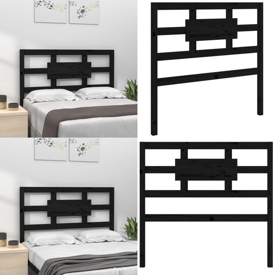 VidaXL Hoofdbord 80 5x4x100 cm massief grenenhout zwart Hoofdbord Hoofdborden Hoofdeinde Houten Hoofdbord - Foto 4