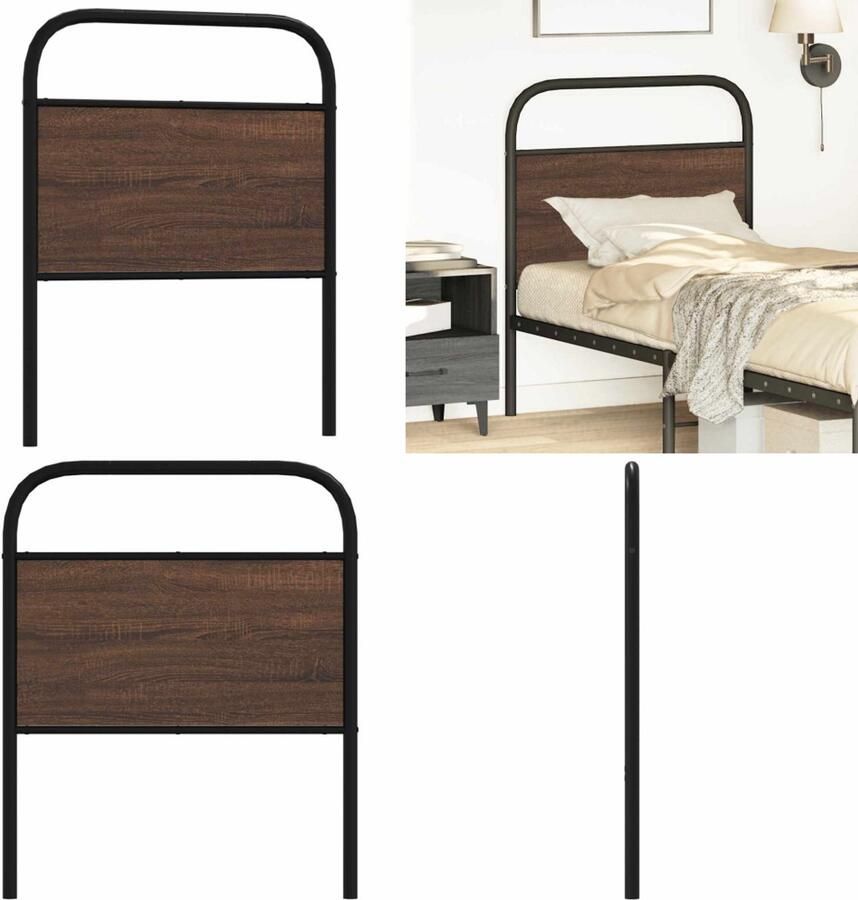 VidaXL Hoofdbord 80 cm bewerkt hout en staal bruin eikenkleurig Hoofdbord Hoofdborden Bed Hoofdbord Bedhoofdbord