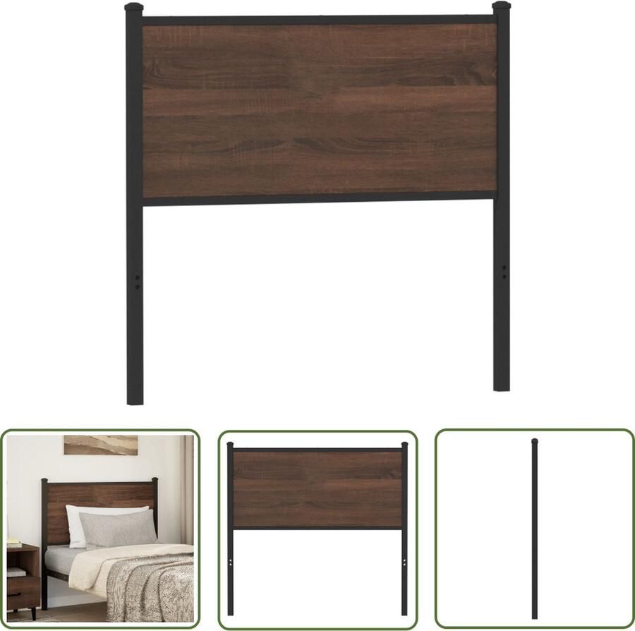 The Living Store Classic Hoofdbord 85 x 3 x 91.5 cm Bruineiken hout en staal Hoofd Bord Hoofdbord Bedding Slaapkamer Decoratie Houten Hoofdbord