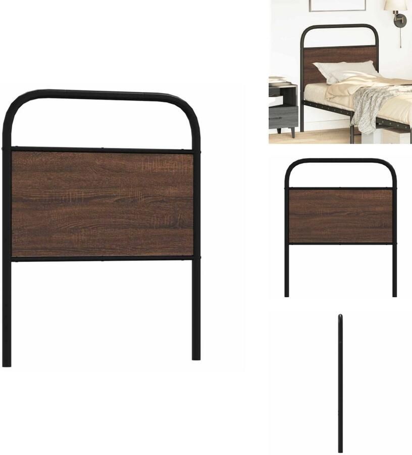 VidaXL Hoofdbord 80 cm bewerkt hout en staal bruin eikenkleurig - Foto 2