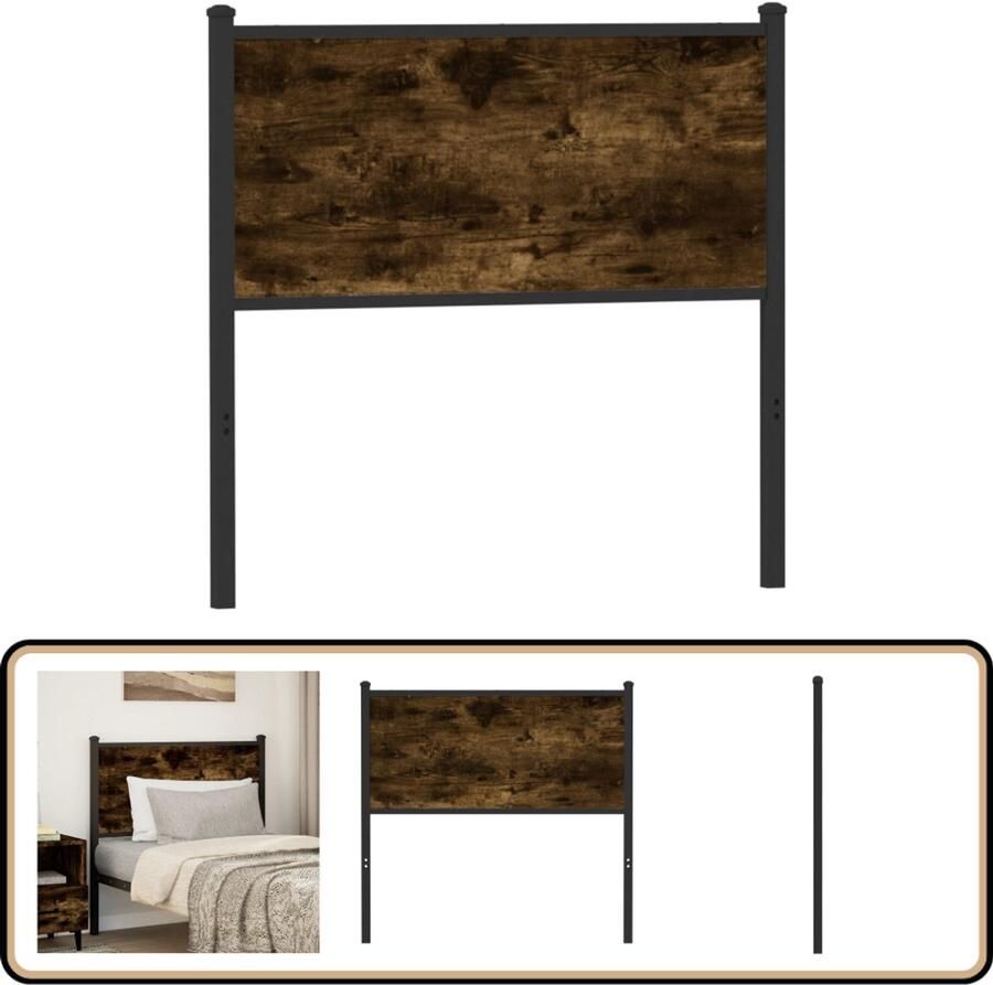 VidaXL Hoofdbord 80 cm bewerkt hout en staal gerookt eikenkleurig