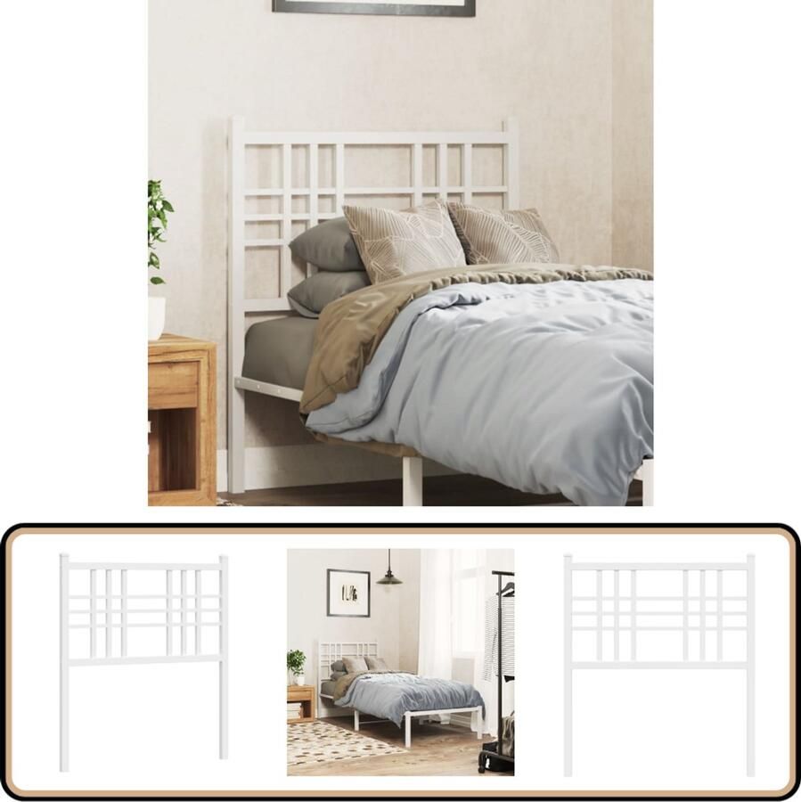 VidaXL Hoofdbord 80 cm Metaal Wit Hoofd Bord Beddecoratie Hoofdbord Staal Wit Hoofdbord 80 Cm
