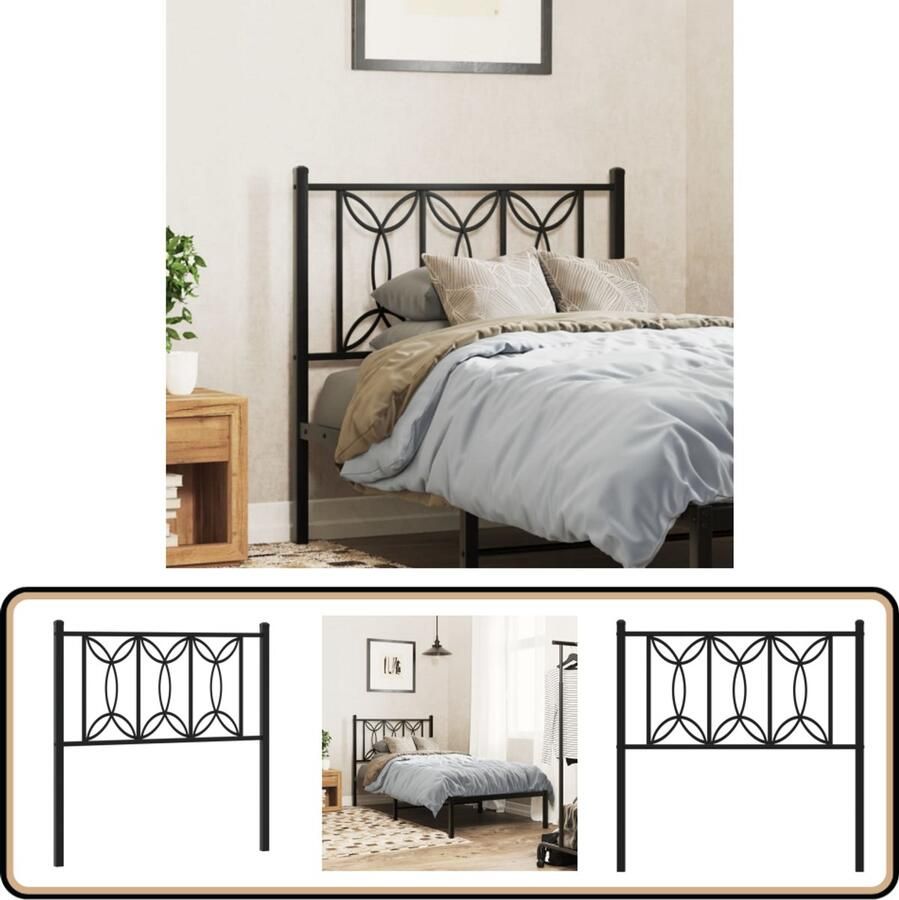 VidaXL Hoofdbord 80 cm Metaal Zwart Hoofd Bord Hoofdkussen Bed Frame Slaap Kamer Decoratie Metalen Hoofdbord