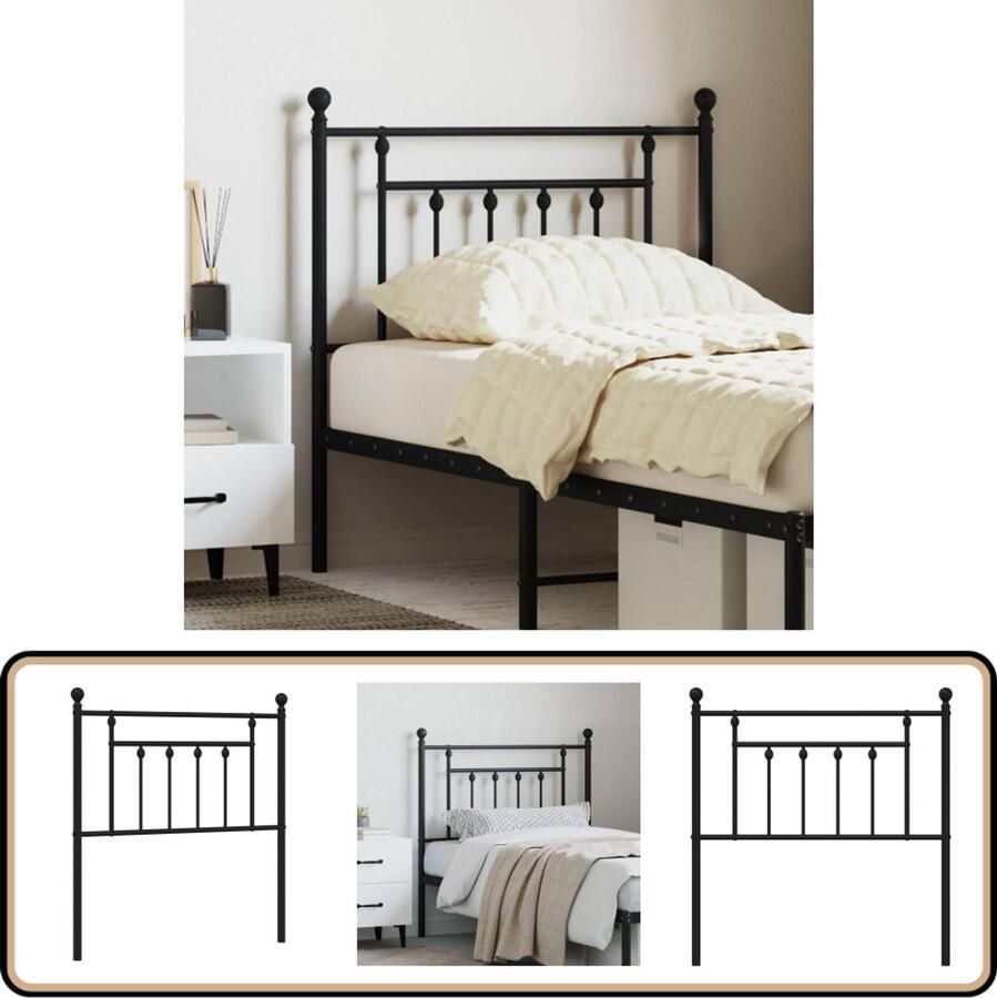 VidaXL Hoofdbord 80 cm Metaal Zwart Hoofdbord Hoofdbed Metalen Hoofdbord Zwart Hoofdbord Hoofdkussen Slaapcomfort Slaapkamerdecoratie